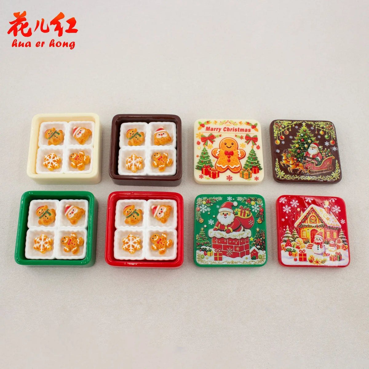 10Pcs Cute Christmas Gingerbread Biscuit Gift Box Series Flatback 3D Resin Cabochon DIY Keychain For Dollhouse Accessories Quake
