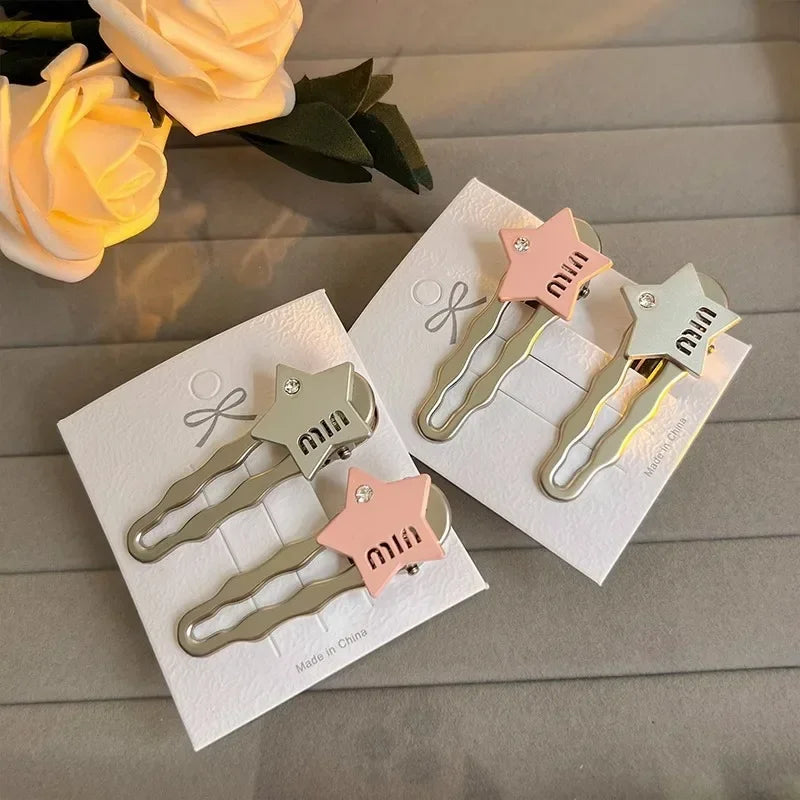Metal Pink Star Y2k Girls Hair Side Clip Sweet Cute Duckbill Clip Silver Korean Fashion Girls Bangs Edge Clip Styling Headwear Quake
