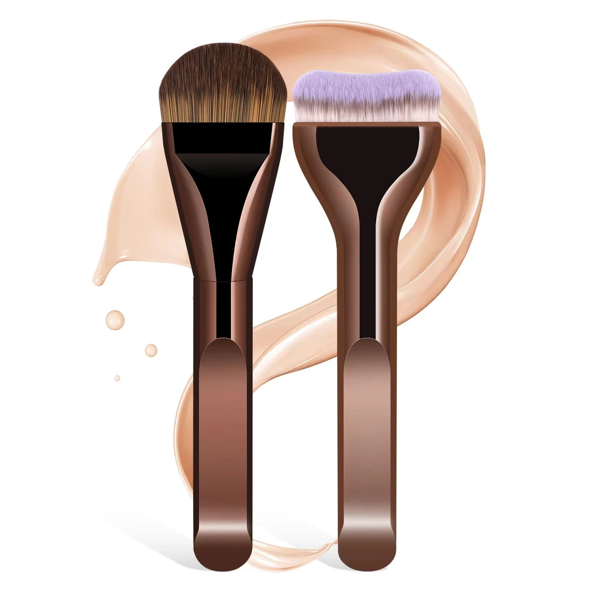 1pc Soft To Touch Travel Cosmetic Brush Professional Makeup Brush Foundation Brush Face Brush Powder Brush Detail Brush At Home Quake 2pcs-Coffee Brown