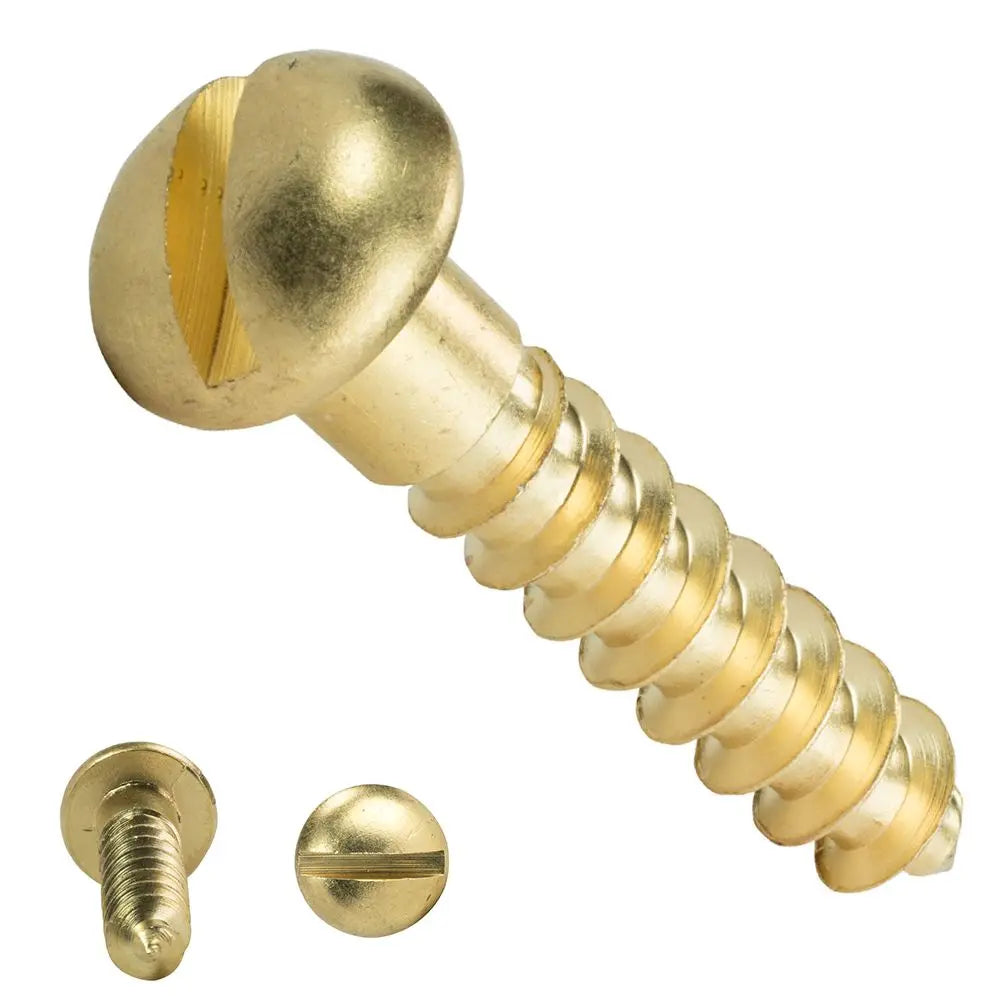 New Fasteners Slotted Drive Tapping Solid Brass Round Head Wood Screws Minus Quake