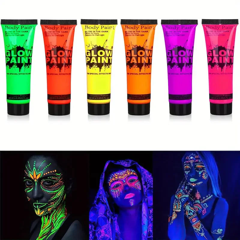 8 Color 25ml UV Neon Face Body Paint Neon Fluorescent Glow Safe Body paint For Festivals Parties Halloween Makeup Festival Party Quake 6 pcs
