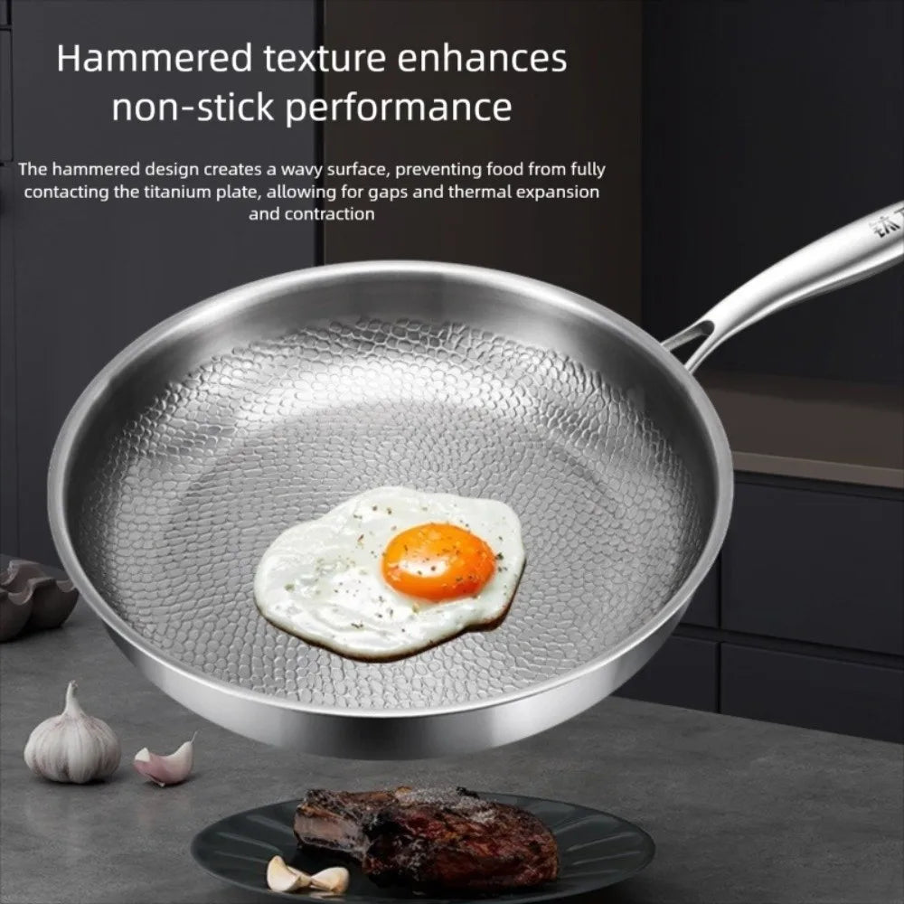 26/28/30/32cm Titanium Frying Pan Uncoated Non Stick Steak Frying Pan Thickened Fish Scale Hammer Pattern Kitchen Cookware Quake