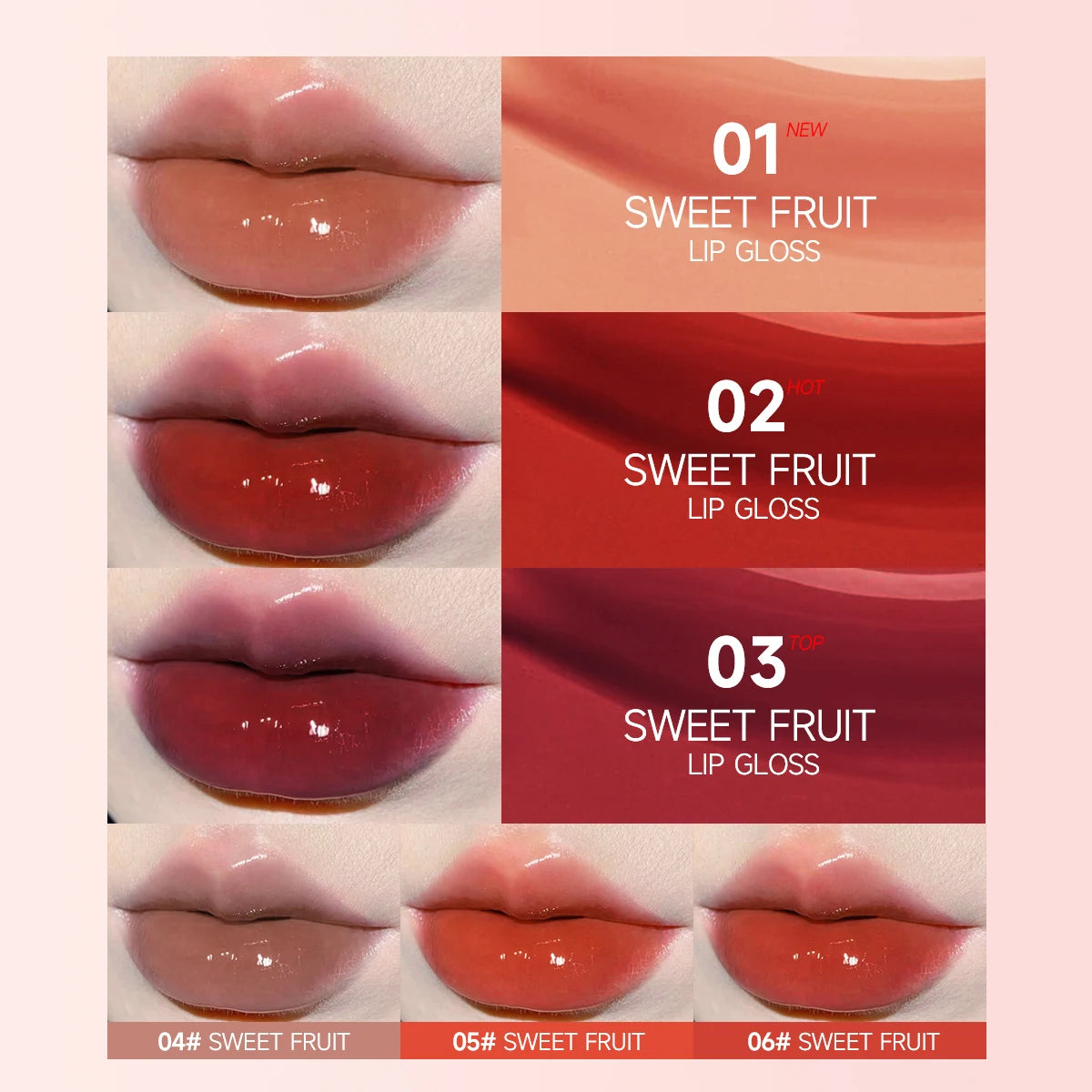Arious of Fruit Flavors Lip Gloss, Multi-Color Lip Glaze, Long-lasting Stain Resistant Transparent Film Forming Lip Gloss Quake