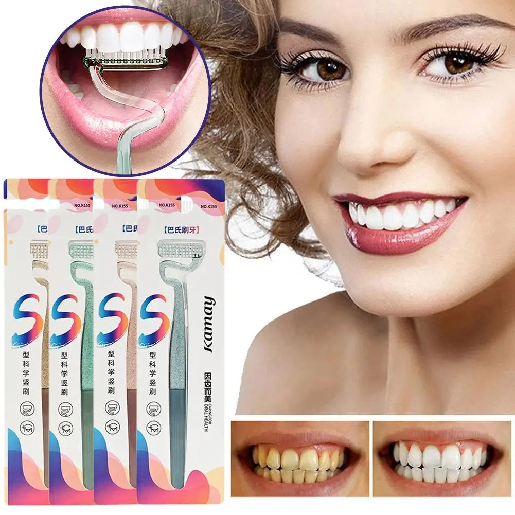 S-shaped Vertical Brushing Toothbrush Soft Bristle Teeth Gap Cleaning Tongue Scraping Gum Massage Bass Method Toothbrush For Men Quake