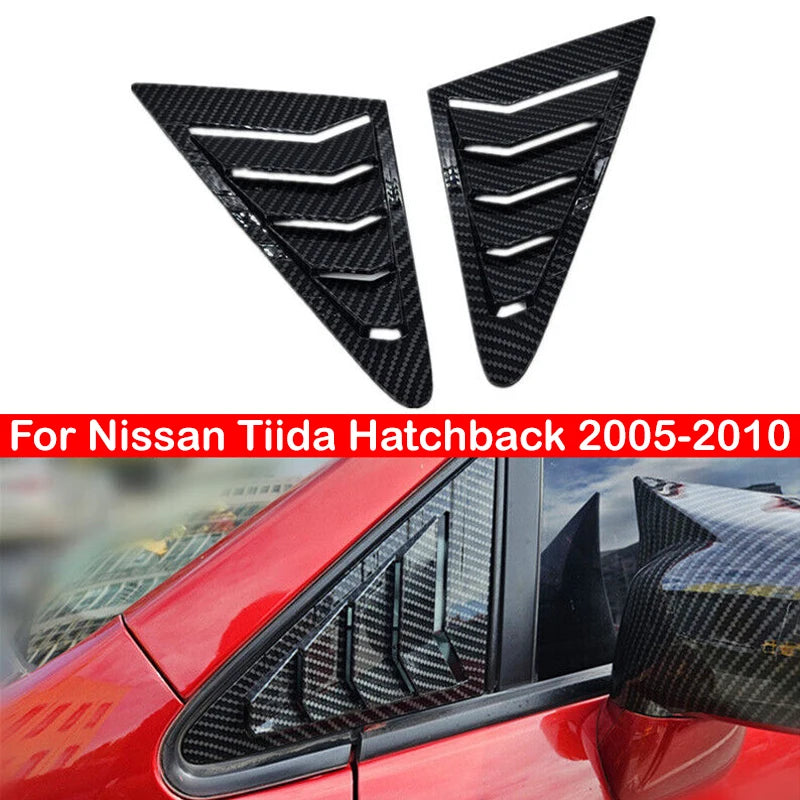 For Nissan Tiida Hatchback 2005-2010 Car Front Triangle Window Louver Side Shutter Blind Shades Cover Trim Sticker Vent Carbon Quake Default Title