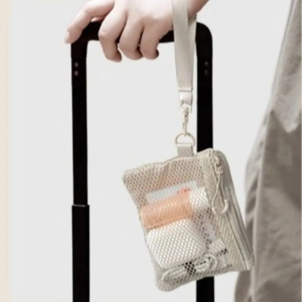 Lightweight Mesh Storage Bag Polyester Solid Color Toiletry Bag With Zipper Multifunctional Cosmetic Bag Toiletry Storage Quake