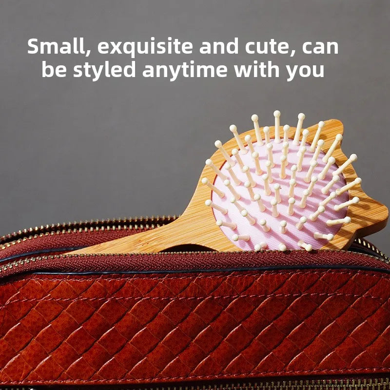 1pc Air Cushion Wood Scalp Massage Hair Comb Cute Cartoon Small Portable Combs Women Girls Bamboo Sandalwood Hair Styling Tools Quake