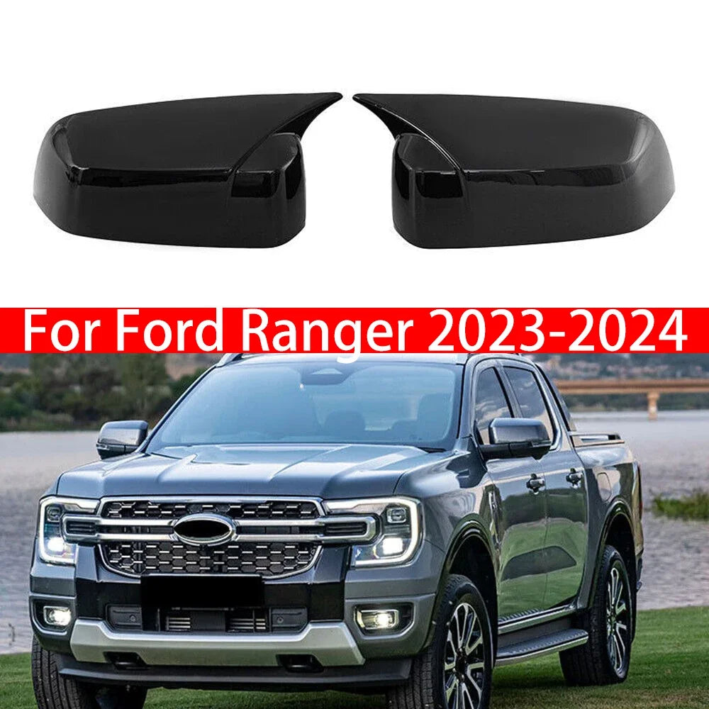 For Ford Ranger 2023-2024 2x Car Sticker Rearview Side Mirror Cover Wing Cap Exterior Door Rear View Case Trim Carbon Fiber Look Quake