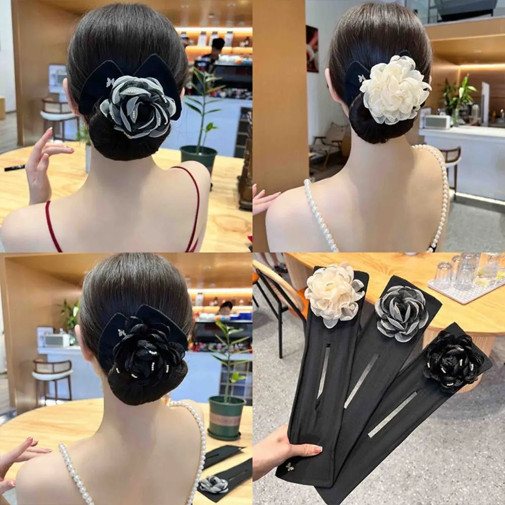 Hair Bun Maker Big Camellia Flower Flexible Donut Bun Lazy Curler Clips French Twist Hair Tie Hair Styling Accessories Quake