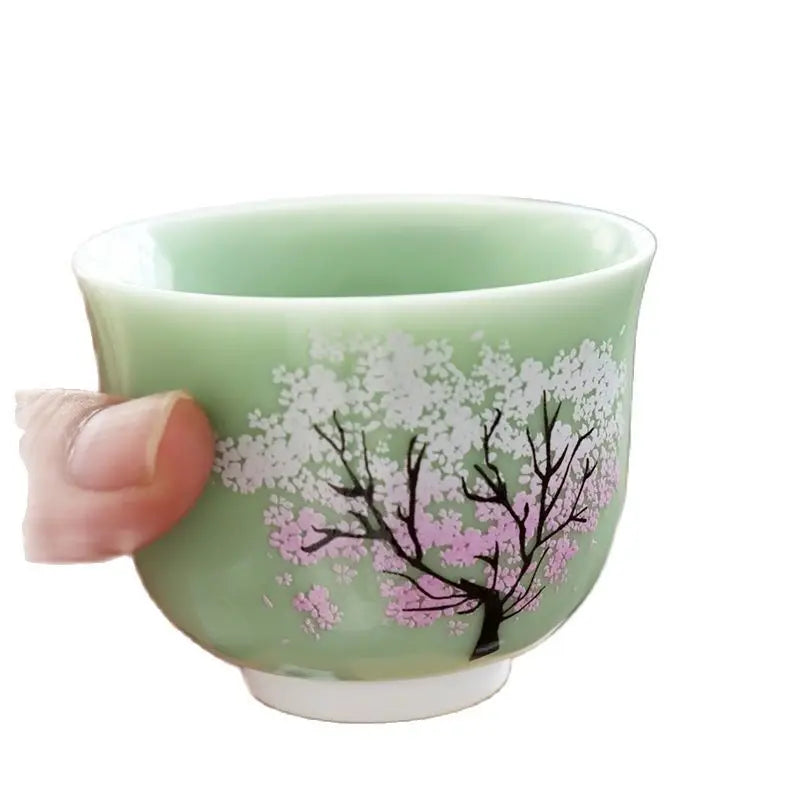 Thermochromic Cup Sakura Tea Cup Ceramic Kung Fu Tea Cupjapanese Style Kiln Tea Cup Master Cup Tea Cup Changing Color Tea Cup Quake