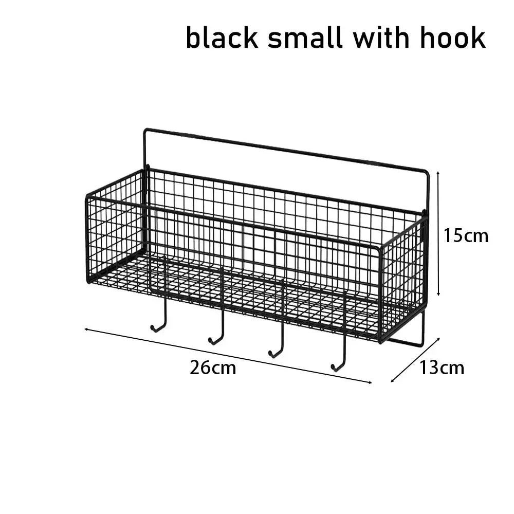 1Pcs Suspension Type Bathroom Storage Grid Shelf Wall Mount Kitchen Bathroom Accessories Bathroom Organizer Quake black small hook