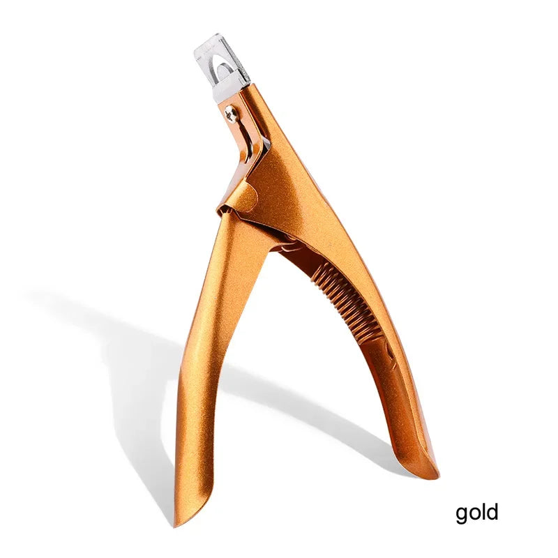 vvocci Professional U-Type Acrylic Fake Nail Clipper & Edge Trimmer, Stainless Steel Manicure Tool for Nail Art & Salon Use Quake M440 Gold
