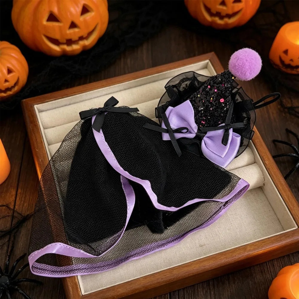 Halloween Desk Goose Witch Cloak Costume 7 Inch Mini Desktop Goose Clothes Doll Dress-Up Accessory Set DIY Halloween Party Decor Quake