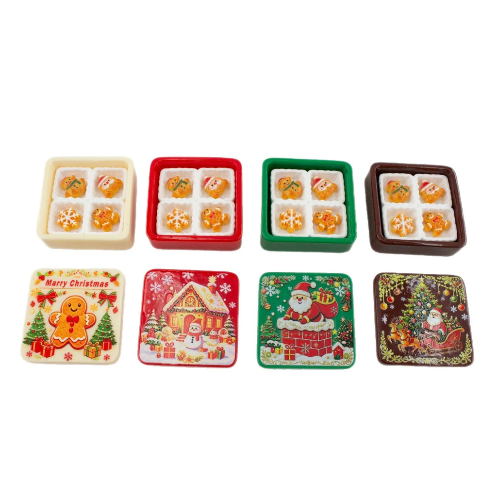 10Pcs Cute Christmas Gingerbread Biscuit Gift Box Series Flatback 3D Resin Cabochon DIY Keychain For Dollhouse Accessories Quake