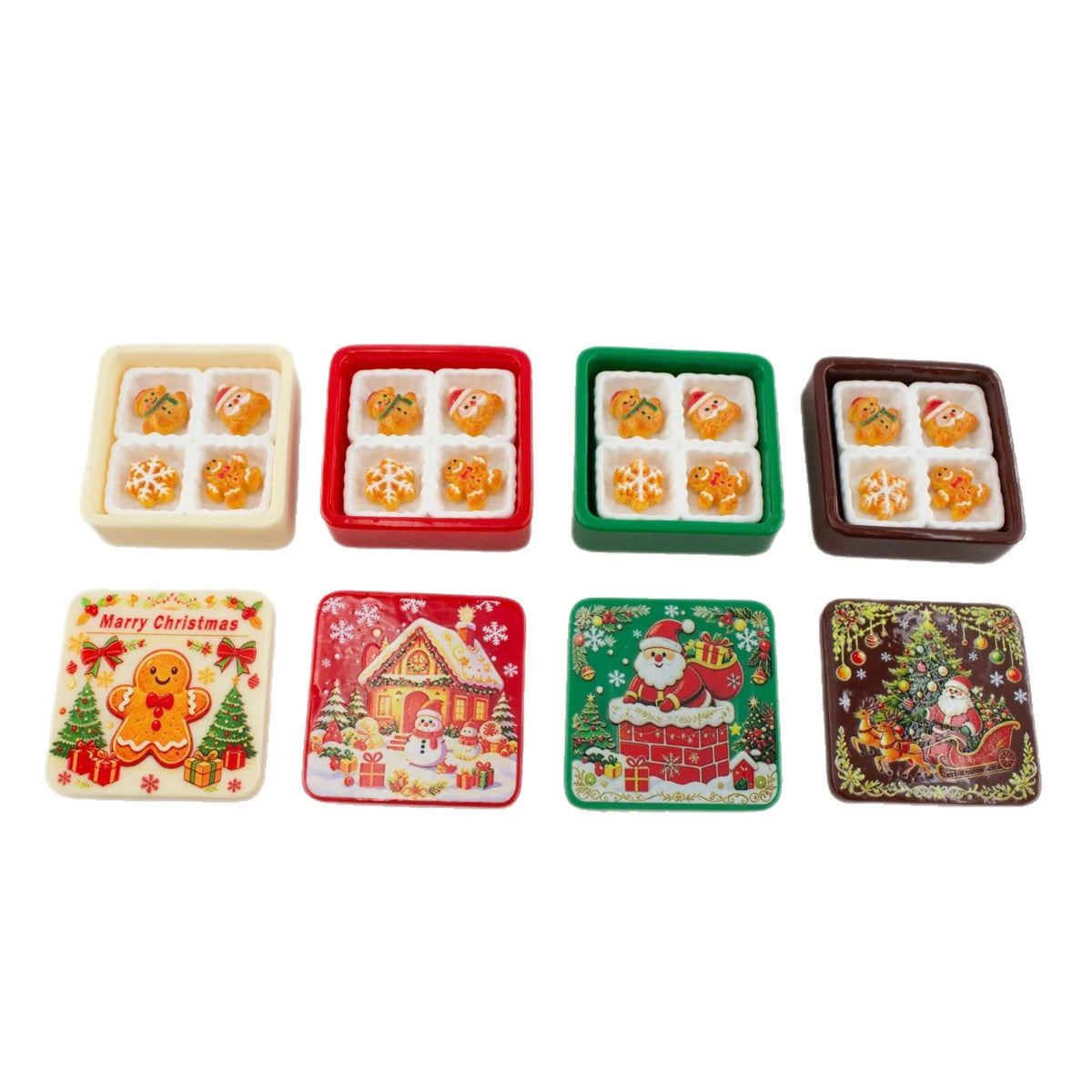 10Pcs Cute Christmas Gingerbread Biscuit Gift Box Series Flatback 3D Resin Cabochon DIY Keychain For Dollhouse Accessories Quake