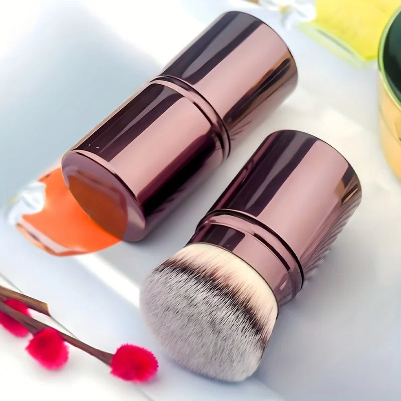 1pc Professional Round Head Retractable Makeup Brush, Blush Brush, Foundation Brush, Powder Brush, Synthetic Ultra-soft Setting Quake