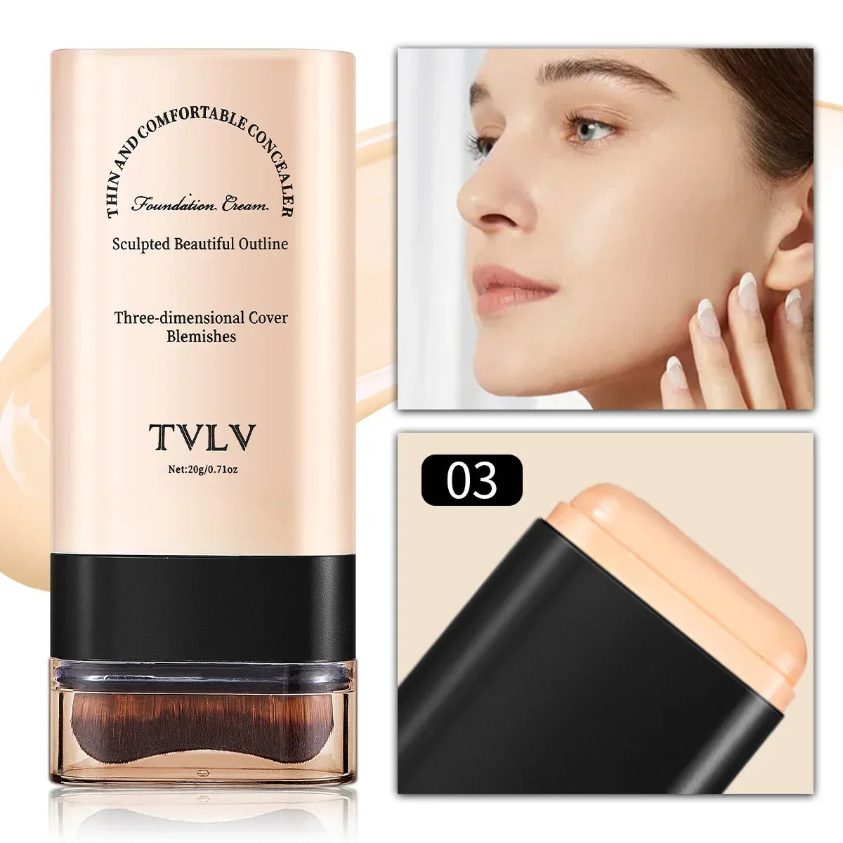 TVLV eraser foundation make-up stick 20g,with brush to brighten skin liquid foundation,non-marking,long-lasting makeup concealer Quake warmbeige 03