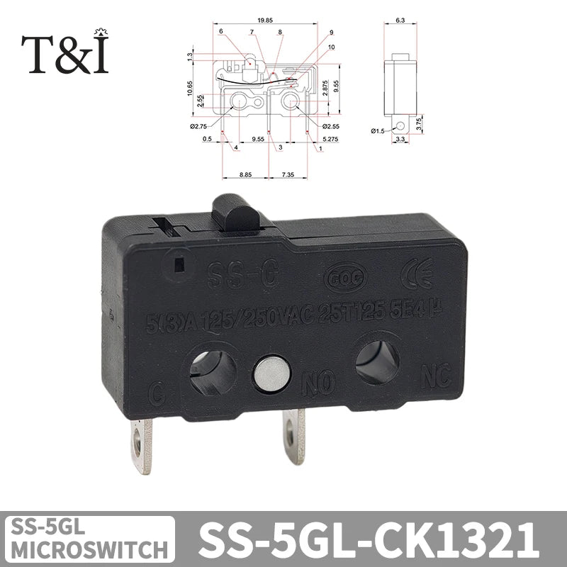 SS-5GL Limit Switch 2 3 Pin NO NC SPDT Push Button Straight Lever Roller Arm Snap Action Microswitch for Appliance 5 10 20 50PCS Quake Normally open No 5PCS