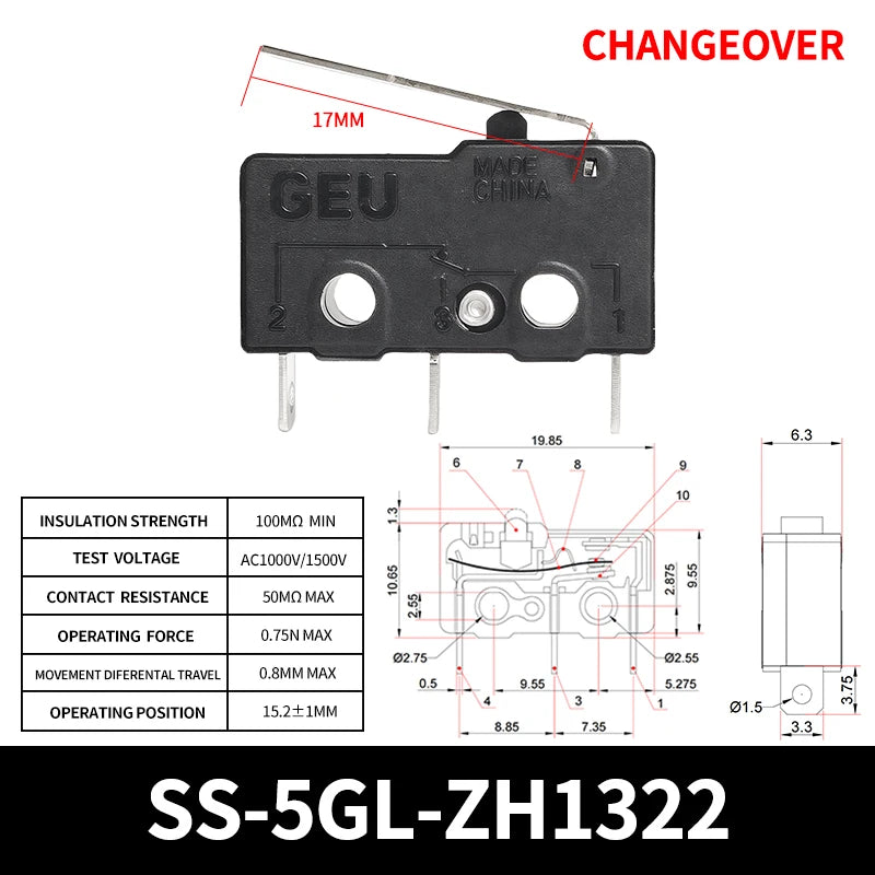10/50/100PCS Micro Limit Switch with SPDT Snap Action Tact Switch on off Safe, Eco-Friendly for Home Appliance On/Off Control Quake SS-5GL-ZH1322 50PCS