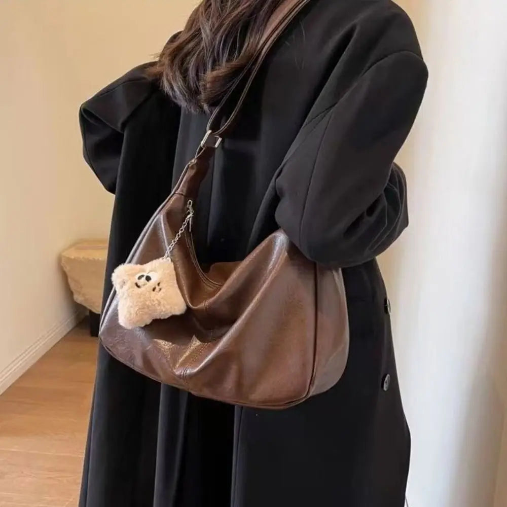 Trendy Slouchy Shoulder Bag for Women Large Capacity Retro Ladies Hobo Tote Bag PU Leather Underarm Bag Quake