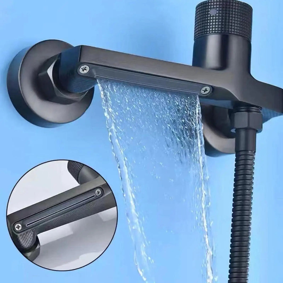 Bathtub Faucet with Hand Shower Set High Temperature Resistant with Rotating Gear Simple Hot and Cold Water Wall Mounted Quake