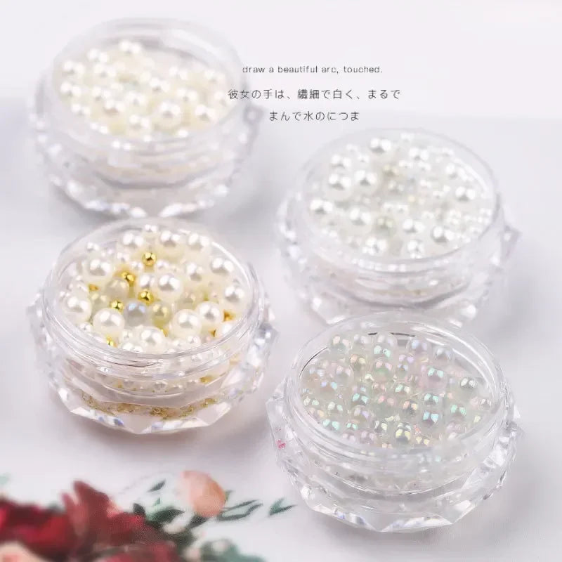 1 Box Pearl Decorations Nail Charms White Purple Round Nail Parts Gold Steel Beads Balls Jewelry Nails Art Accessories Quake
