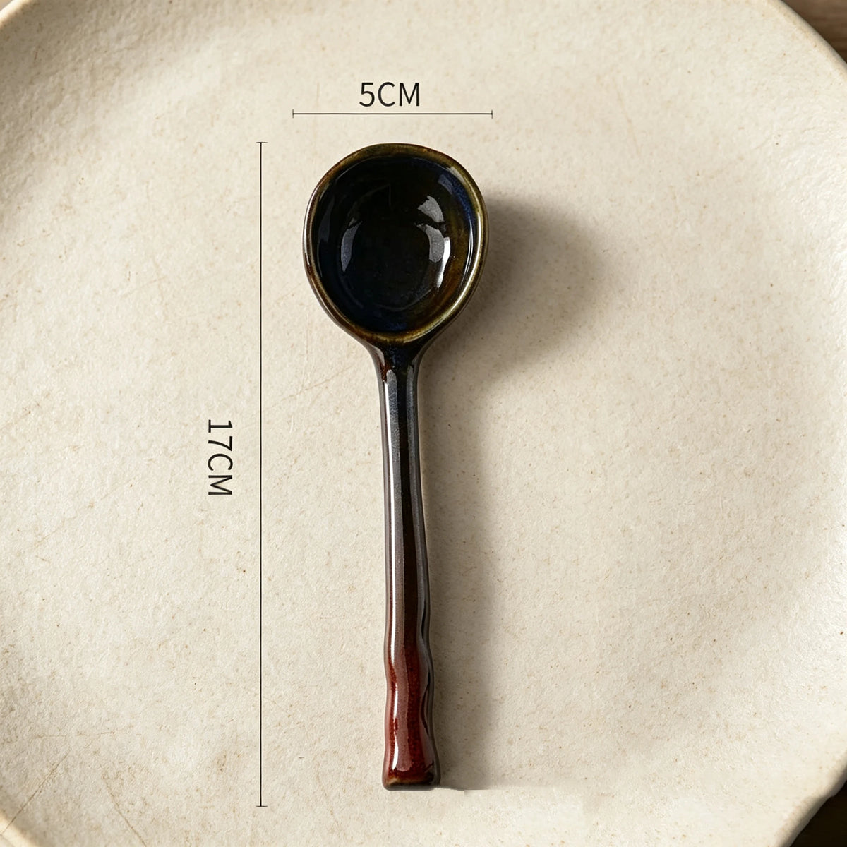 YWDL Japanese‑Style Ceramic Soup Spoon Long Handle Table Spoon Household Rice Porridge Eating Spoon Kitchen Tableware Quake C