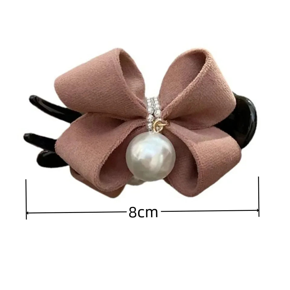 Pearl Bow Ponytail Holder Sweet Plush Hair Claw Korean Fashion Hairgrips Elegant Soft Solid Hair Clip for Girls Hairpin Headwear Quake