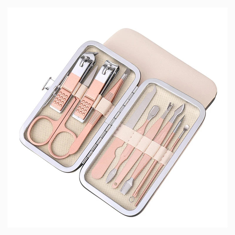 7/10Pcs Rose Gold Stainless Steel Manicure Tool Kit Nail Clippers Pedicure Knife Scissor Tweezer Manicure Tool Suit Quake 10 Piece Set