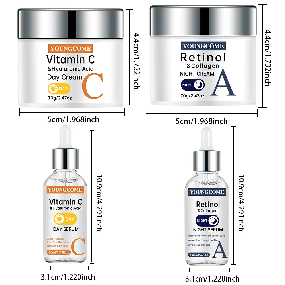 Vitamin C Facial Toner Cream Set Smooth Face Cream Moisturizing Day Cream Shrink Pores Skin Care Products Quake 70g 60ml