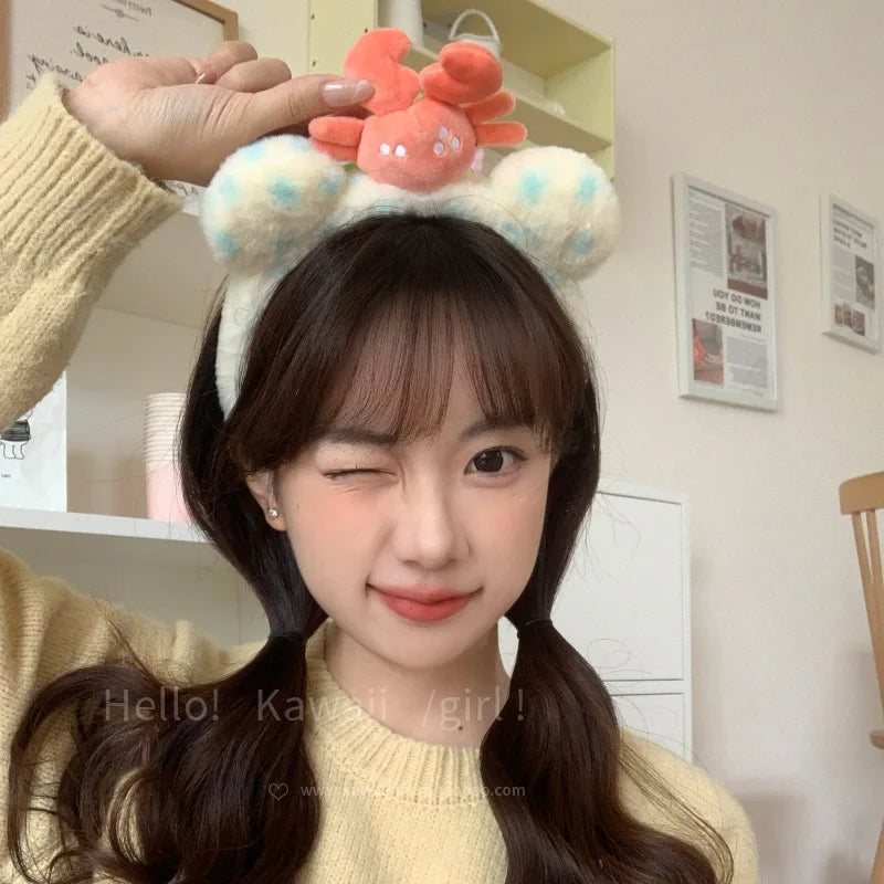 Cute Plush Cherry Bear Ear Headband Birthday Amusement Park Photo Wash Face Headband Sweet Cute Girls Hair Styling Accessories Quake xpc