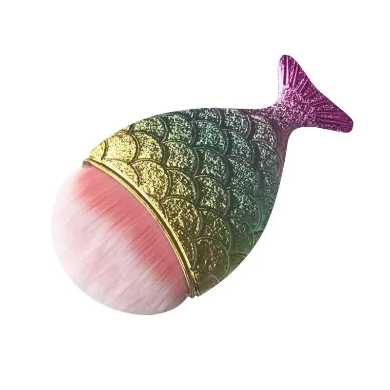 Foundation Cosmetic Fish Brush Blush Brush Mermaid Shape Professional Face Makeup Brush Makeup Tool Kit Powder Nail Art Tool Quake pink green