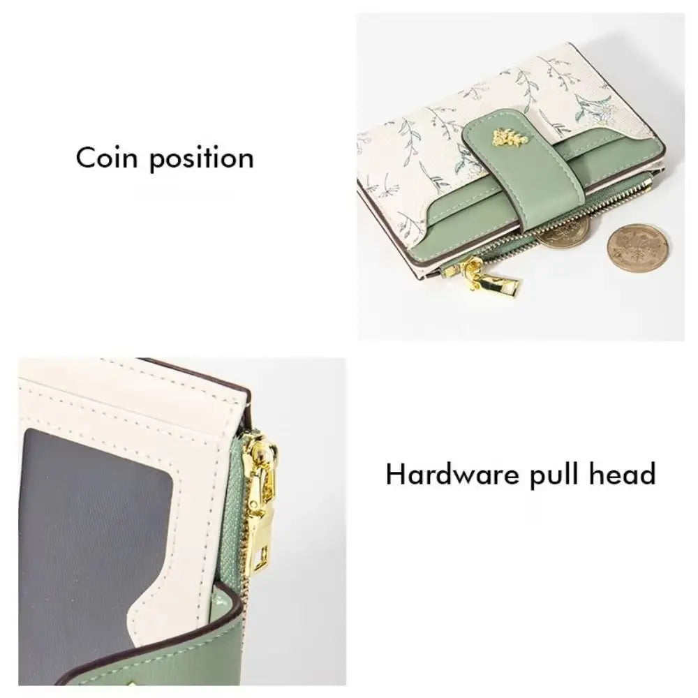 Fashion PU Leather Women Short Wallet Multi-Cards Small Flowers Slim Small Wallet Zipper Hasp Coin Purse Women Quake