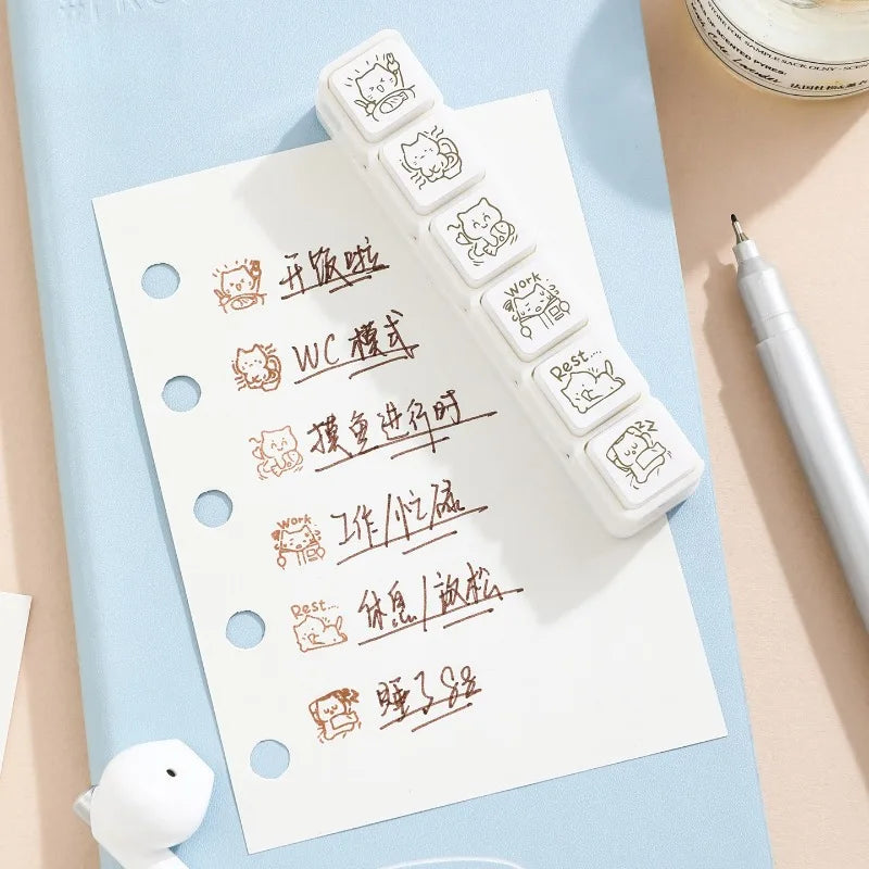 Cat Emoji Stamp Set Daily Life Good Mood Cartoon Mini Stamps for Journaling Planner DIY Scrapbooking Decor Craft Supplies Quake