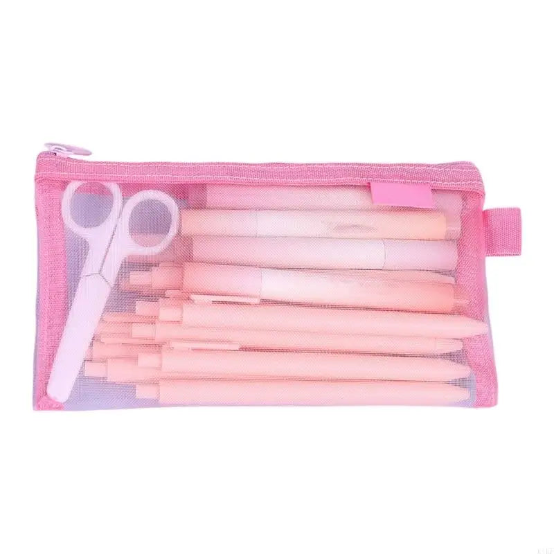 See Through Pencil Case with Top Closure, Writing Tool Storage Bag for School Review and Desk Use, About 21 x 12 K1KF Quake Pink CN