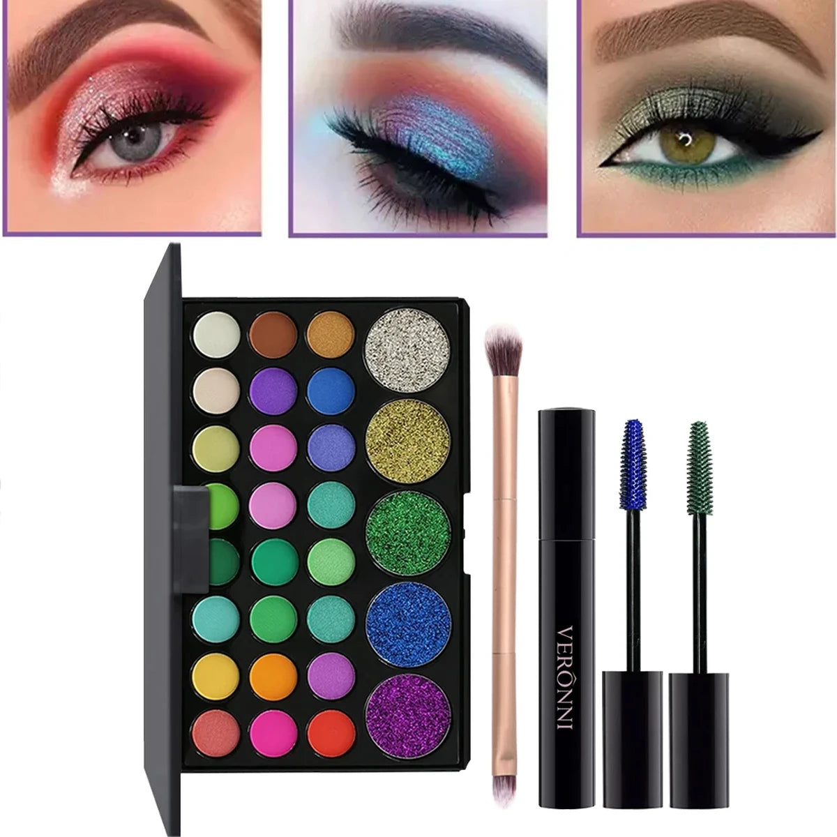 29 Colors Eyeshadow Palette Set with Mascara Eyeshadow Brush Earth Color Waterproof Long Lasting Music Festival Cosmetics Makeup Quake 4 pcs 02