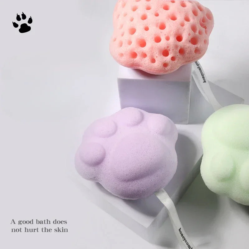 Cat Paw Shaped Shower Balls Scrubbing Dead Skin Remover Women Men Children Bath Sponge Bath PE Cartoon Body Washing Tools Quake
