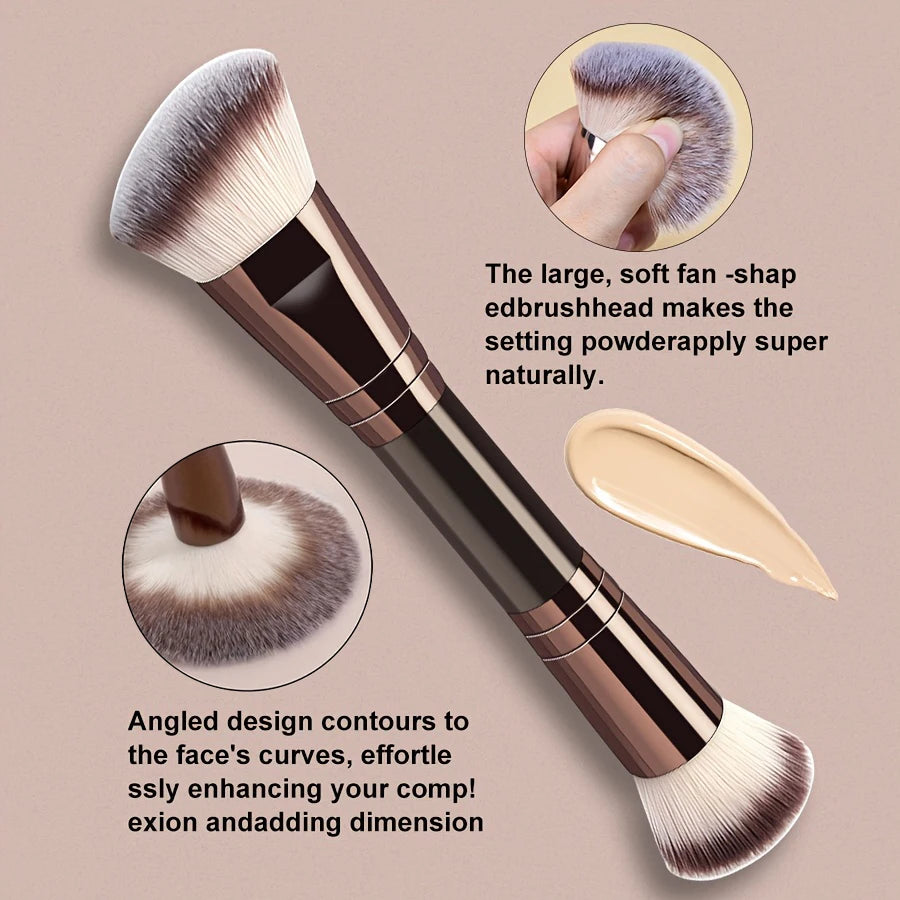 19 PCS Double-Ended Makeup Brush Set with Case Professional Foundation Powder Concealers Eyeshadow Blush Soft Bristles Quake