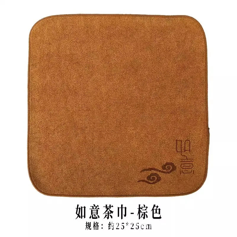 Tea towel ruyi absorbent tea cloth rag tea table tea mat special tea set accessories wiping towel Quake Brown 25x25cm
