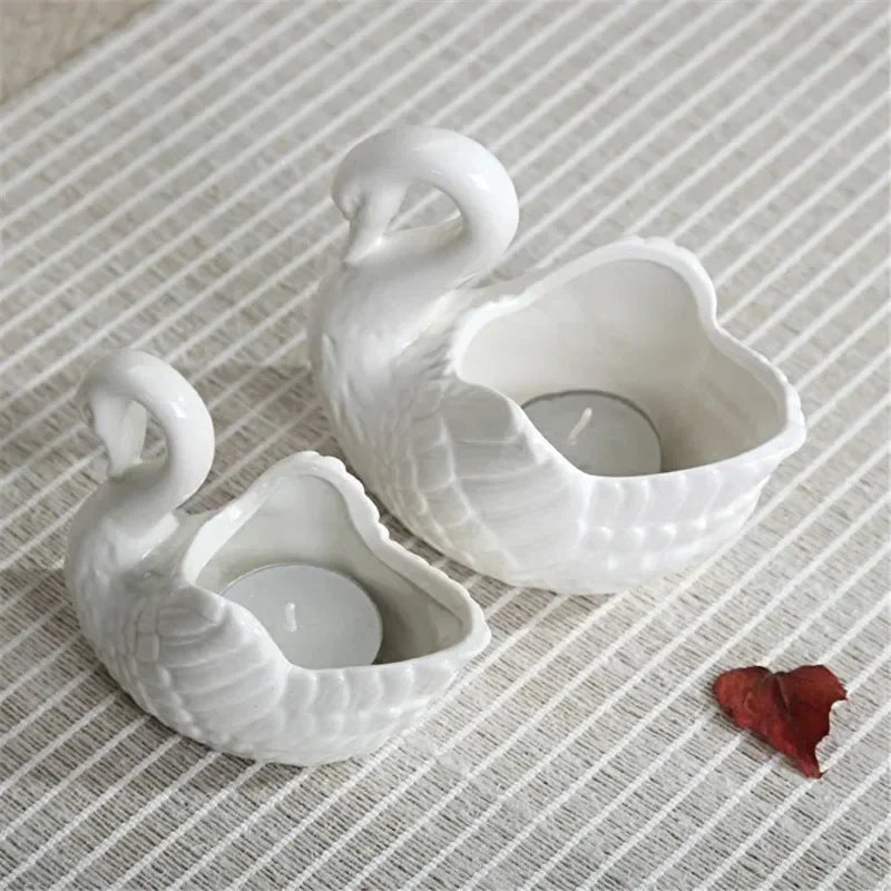 Swan Ceramic Ornaments Decoration Desktop Storage Box Tealight Candles Holder Flower Pot Home Decor Furnishings Quake