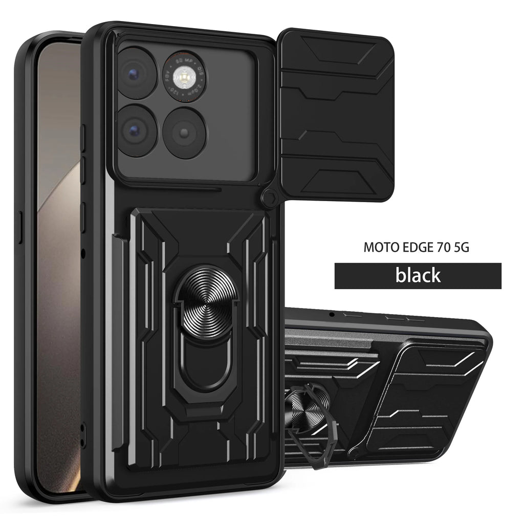2-in-1 Card Case +Stand Phone Case For Motorola EDGE70 5G Shock-Proof Rear Cover Protective Phone Case Quake Black
