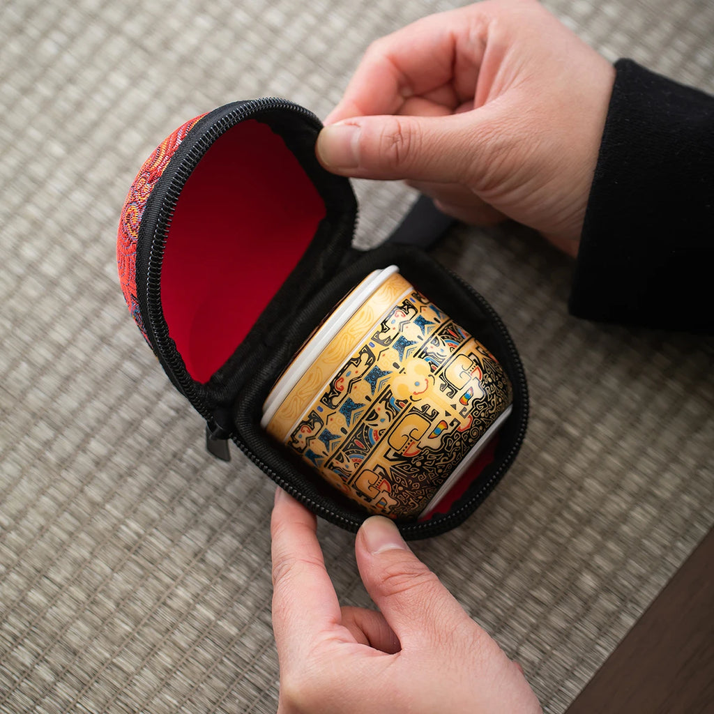Mini Handmade Ceramic Teapot Single-Person Small Teapot with Storage Bag Portable Kung Fu Tea Set for Outdoor Camping Gift Quake