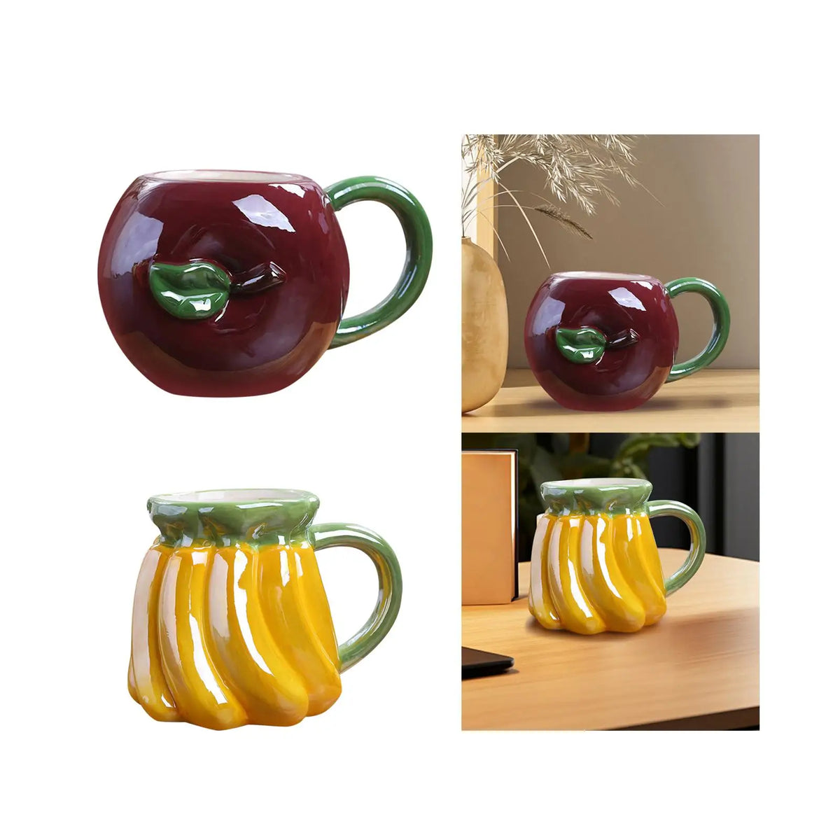 Fruit Shape Ceramic Coffee Mug Funny 3D Fruit Cup for Coffee Water Beverage Quake