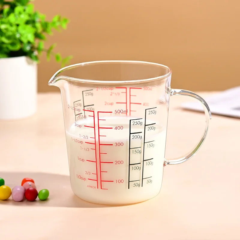 YWDL Heat-Resistant Glass Measuring Cup with Handle Breakfast Milk Cup Microwave Safe for Kitchen Baking Quake 500ML with handle 200-500ml