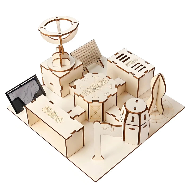 Wooden Space Base Building Toy for Kids, DIY Science Craft Model Set for Classroom Assembly, Parent Child Learning, Home K1KF Quake CN