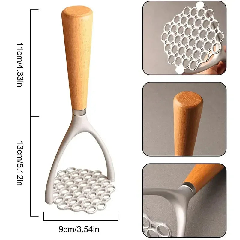 Aluminum Manual Potato Masher Meat Potato Pressor Tool Whisk Food Cutter Crusher Wood Handle Garlic Pusher Kitchen Gadgets Quake
