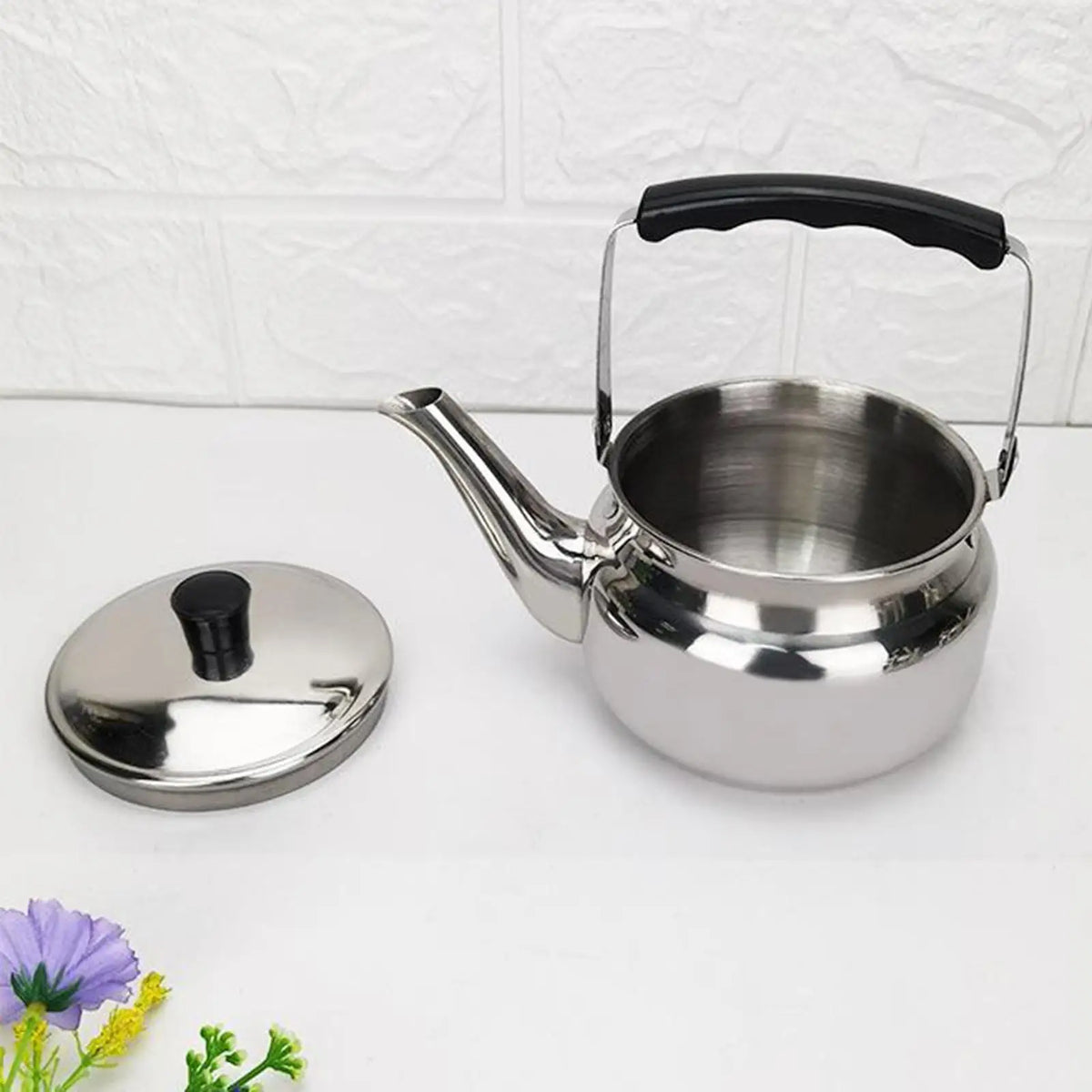 Large Capacity Stainless Steel Water Kettle Portable Tea Pot for Travel Picnic Gas Electric Stove Cookware Quake Silver