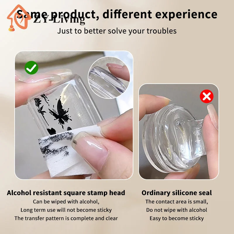 Transparent Rectangle Nail Art Stamper With Scraper Silicone Head Transfer Tool Fast Clear Jelly French Stamping Manicure Quake