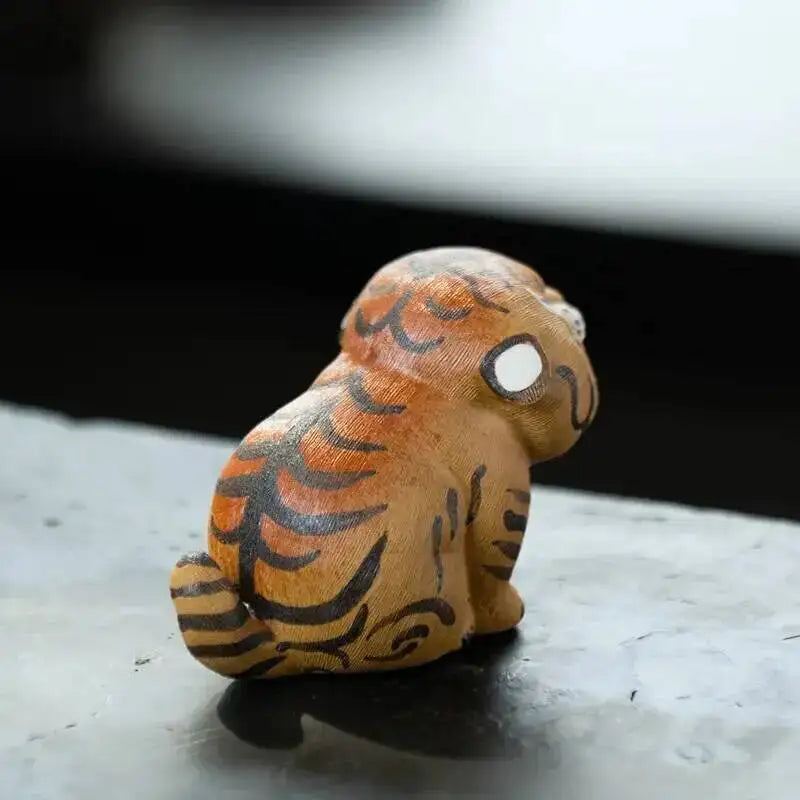 Zisha Tea Pet Tiger Ornament Zodiac Brushed Clay Painted Little Tiger Tea Plaything Tea pet Accessory Quake