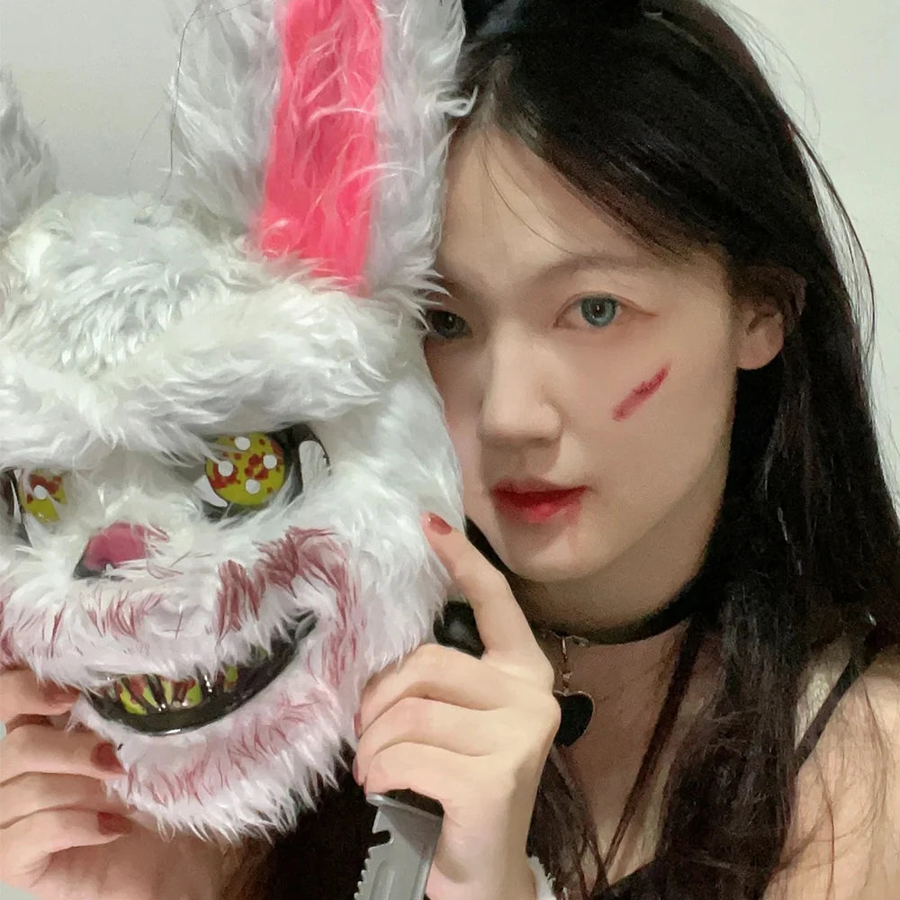 Halloween Plush Luminous Mask Terror Rabbit Bear LED Luminous Mask Plush Rabbit Halloween Party Cosplay Mask Party Photo Prop Quake